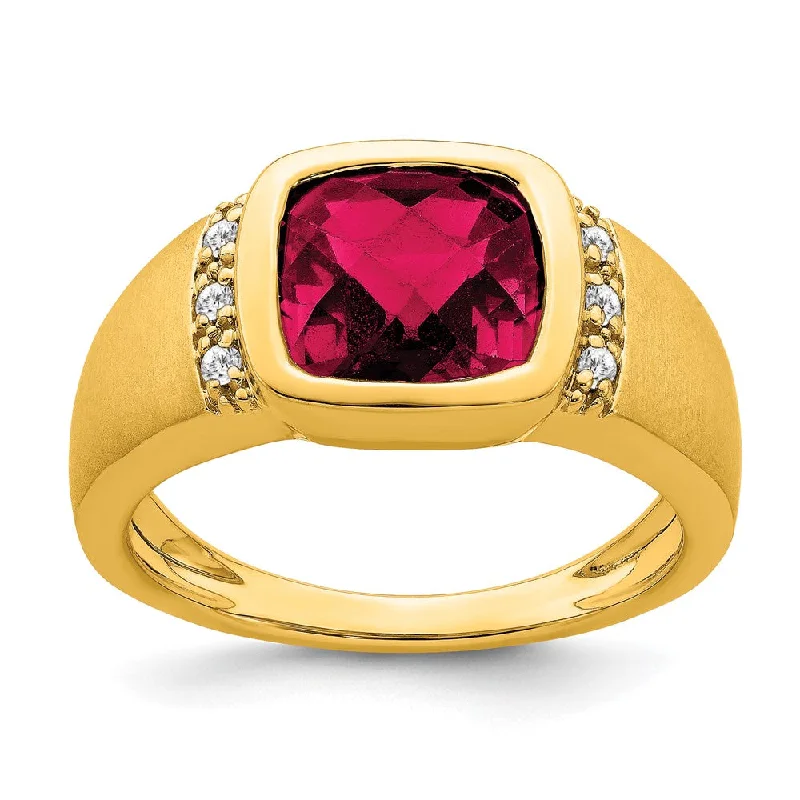 Multi - Gemstone Rings with a Rainbow of Colors14K Yellow Gold Created Ruby and Diamond Mens Ring