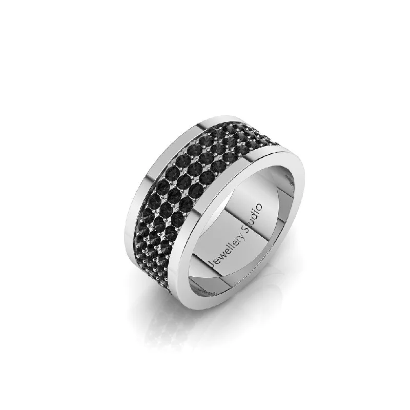 Custom - Engraved Wedding Bands with a Special MessageMen's Wedding Band with Pave Round Brilliant Cut Black Diamonds