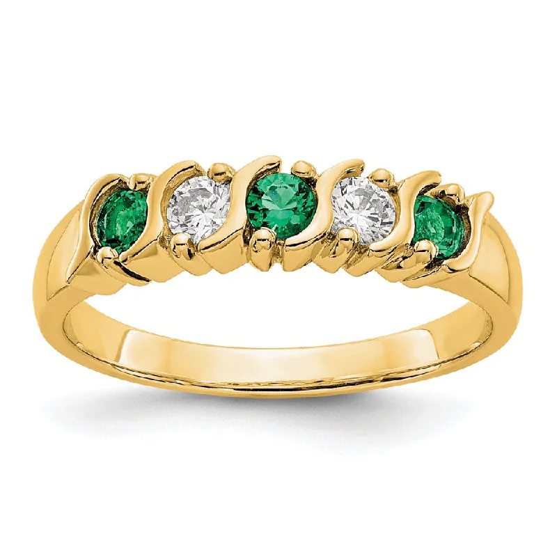 Sapphire Gemstone Rings in a Cathedral Setting14k Yellow Gold 1/5 carat Diamond and Emerald Complete Band