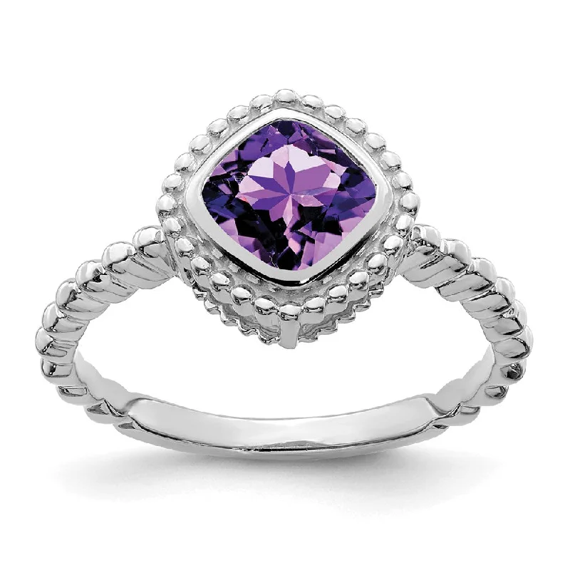 Sapphire Gemstone Rings in a Cathedral Setting10k White Gold Cushion Amethyst Ring