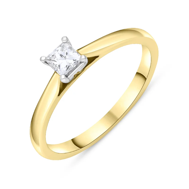 Custom - Engraved Wedding Bands with a Special Message18ct Yellow Gold 0.24ct Diamond Princess Cut Solitaire Ring