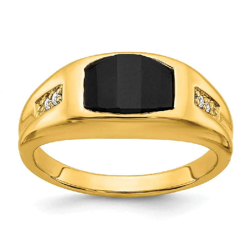 Emerald Gemstone Rings with Filigree - Bordered Settings14k Yellow Gold Onyx and Diamond Mens Ring