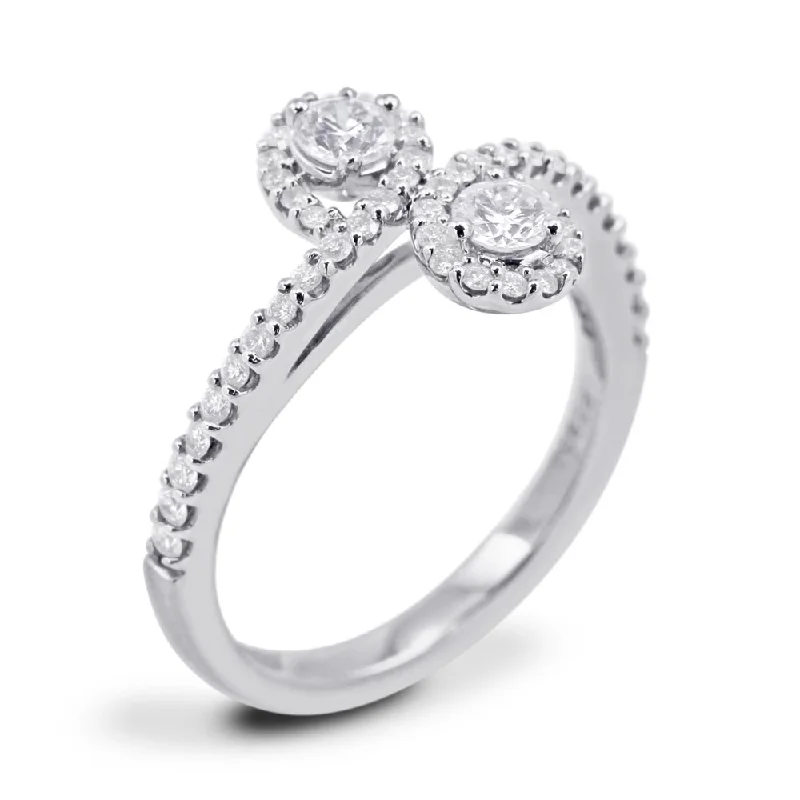 Vintage - Inspired Diamond Rings with Filigree WorkPlatinum 0.50ct Round Brilliant Cut Diamond Crossover Toi Et Moi Ring With Diamond Shoulders And Halo