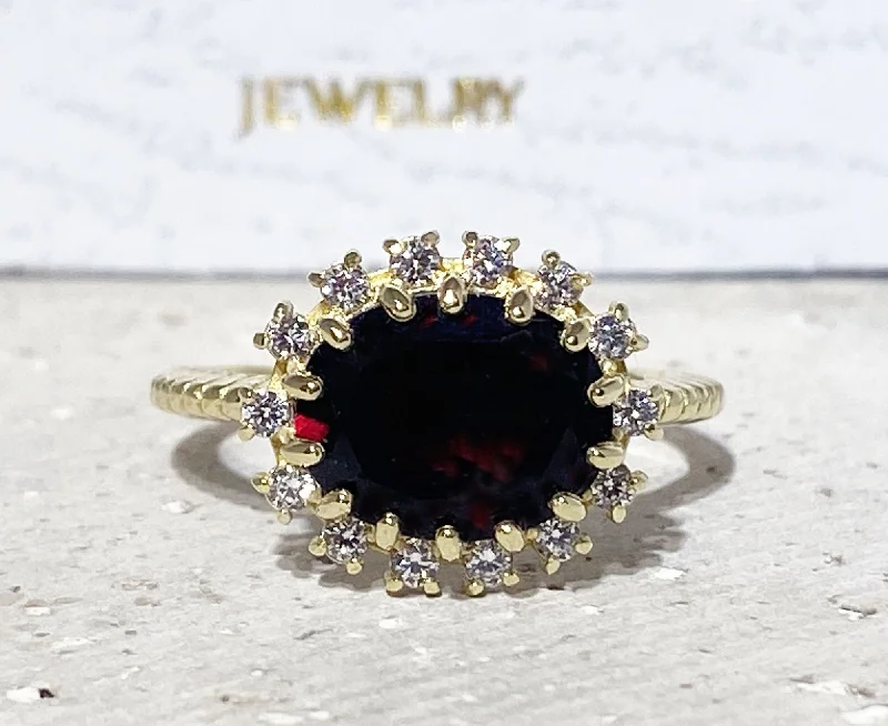 Sapphire Gemstone Rings in a Cathedral SettingRed Garnet Ring - January Birthstone - Statement Ring - Gold Ring - Engagement Ring - Cocktail Ring - Gemstone Band