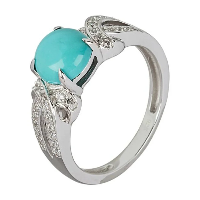 925 Sterling Silver Campitos Turquoise and White Natural Zircon Ring