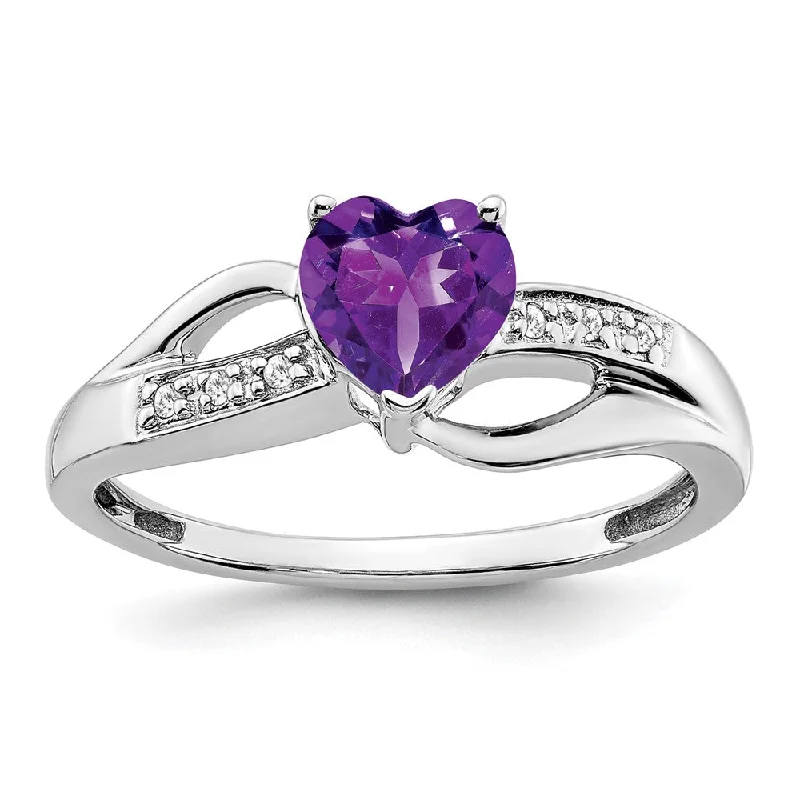 Emerald Gemstone Rings with Filigree - Bordered Settings10k White Gold Amethyst and Diamond Heart Ring