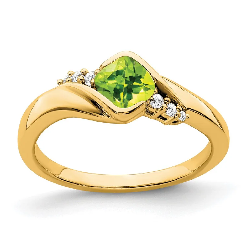 Amethyst Gemstone Rings in a Vintage - Style Setting14K Yellow Gold Peridot and Diamond Ring