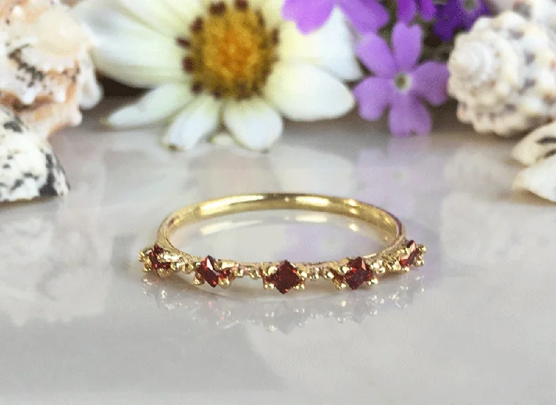 Sapphire Gemstone Rings in a Cathedral SettingRed Garnet Ring - Stacking Ring - January Birthstone - Tiny Ring - Simple Jewelry - Gold Ring