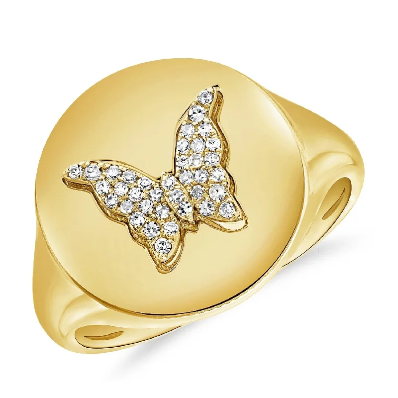 Three - Stone Diamond Rings with Princess - Cut DiamondsJoelle Diamond Pave Signet Butterfly Pinky Ring