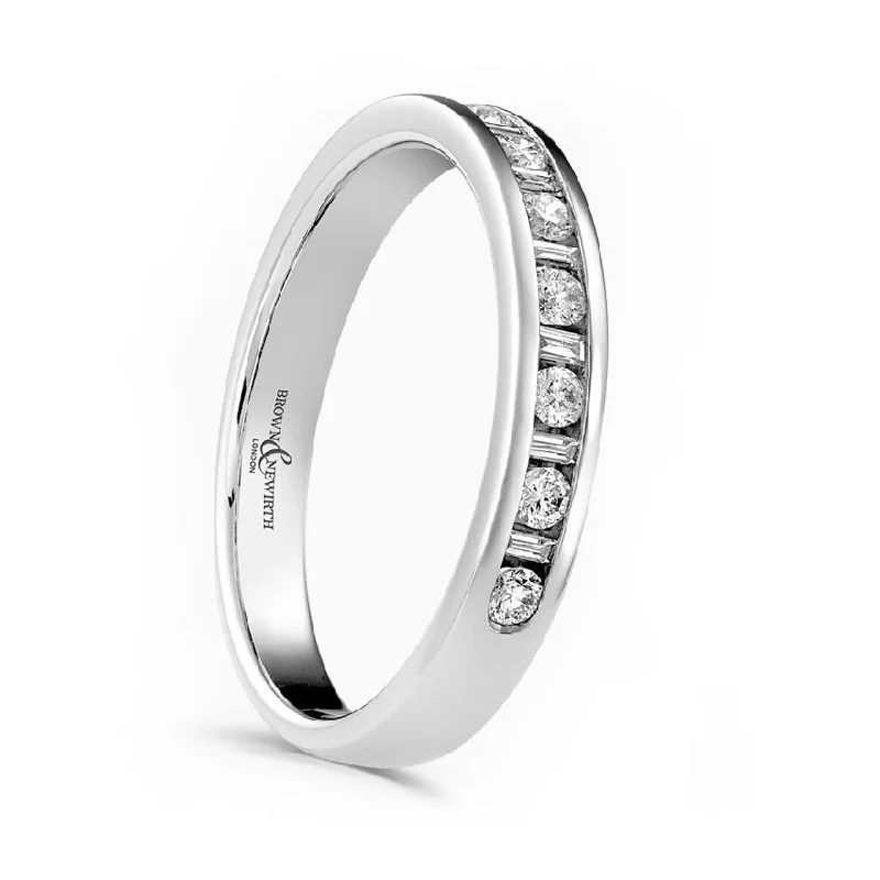 Custom - Engraved Wedding Bands with a Special MessagePlatinum 0.20ct Round Brilliant And Baguette Cut Diamond Channel Set Half Eternity Ring