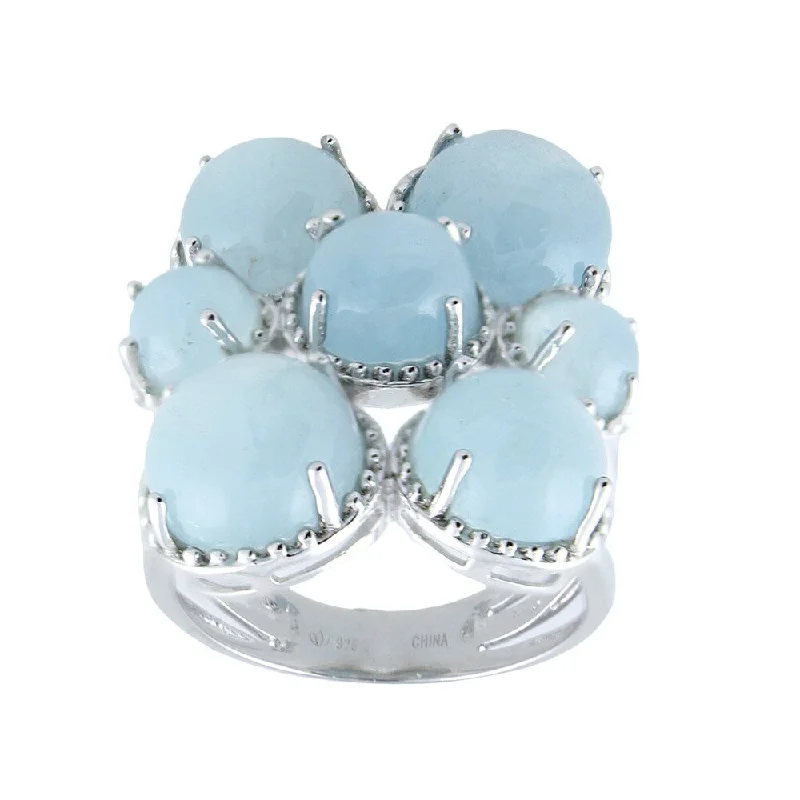 Sterling Silver Milky Aquamarine 7-stone Split Shank Ring