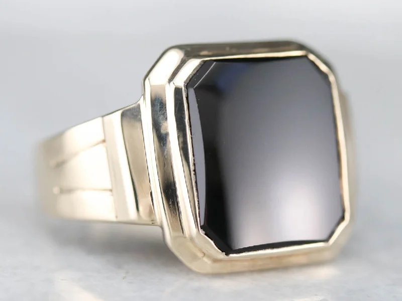 Retro Men's Black Onyx Statement Ring