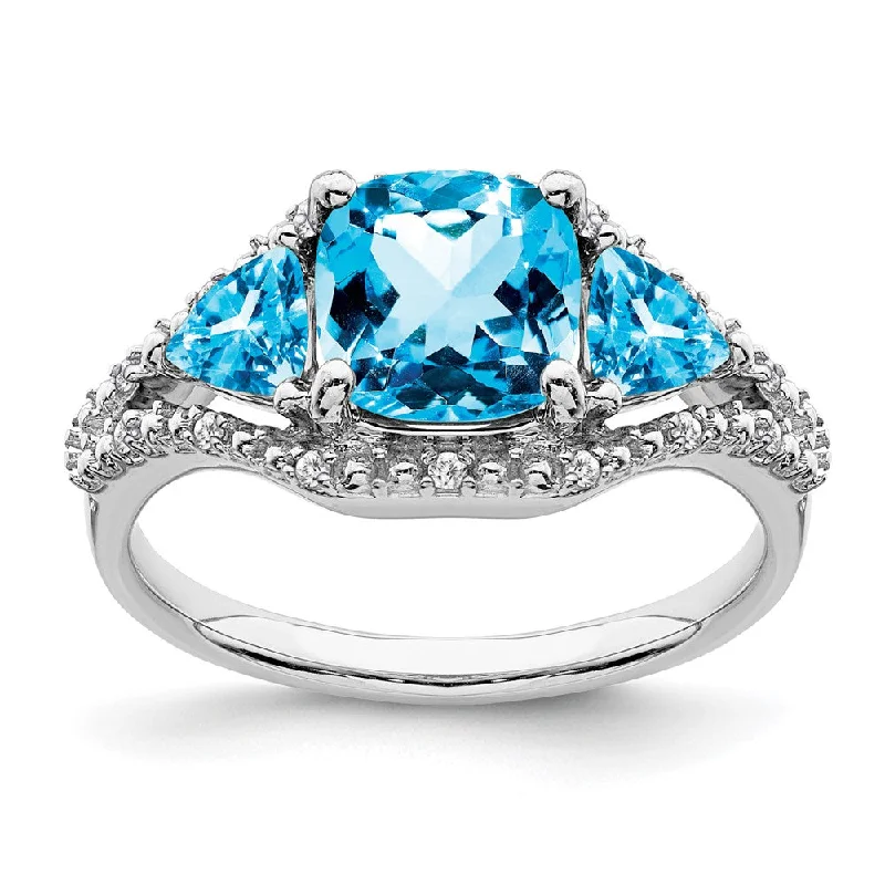 Sapphire Gemstone Rings in a Cathedral Setting10k White Gold 3 Stone Blue Topaz and Diamond Ring