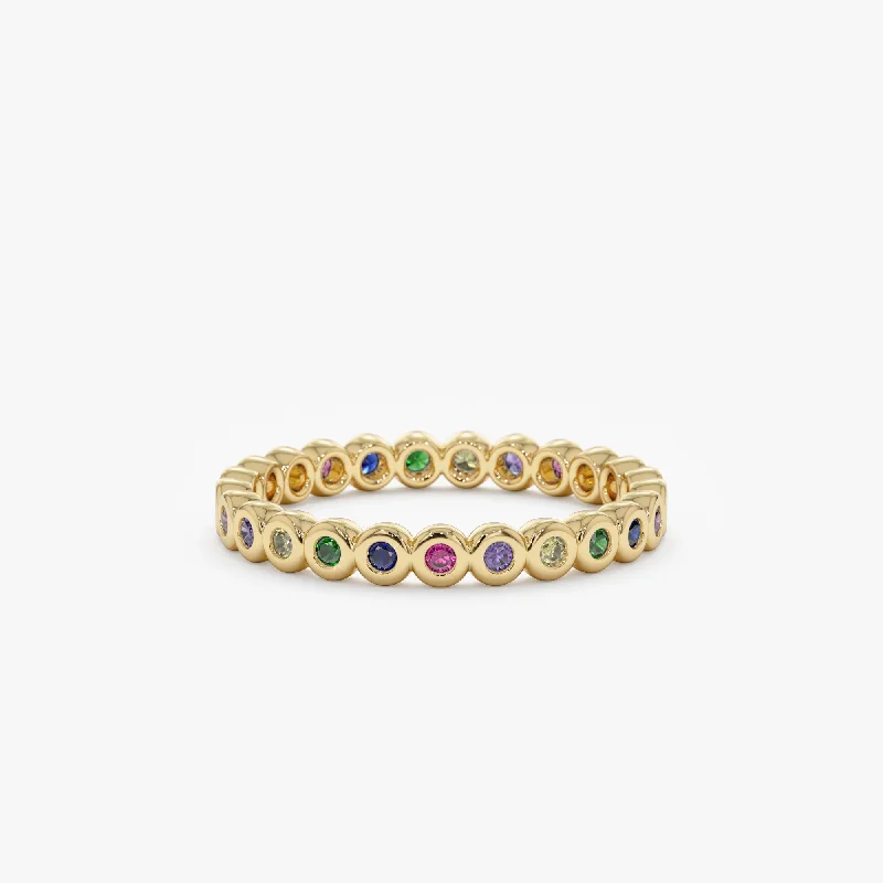 Two - Tone Wedding Bands in Gold and PlatinumBezel Rainbow Sapphire Eternity Ring, Saoirse