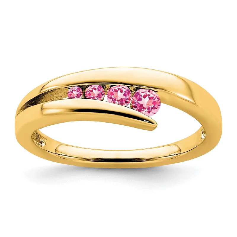 Sapphire Gemstone Rings in a Cathedral Setting14K Yellow Gold Pink Tourmaline 4-stone Ring