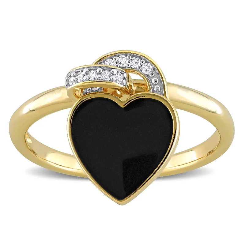 Vintage - Inspired Diamond Rings with Filigree WorkMiadora Created White Sapphire Diamond Accent Heart Enamel Ring in Yellow Plated Sterling Silver