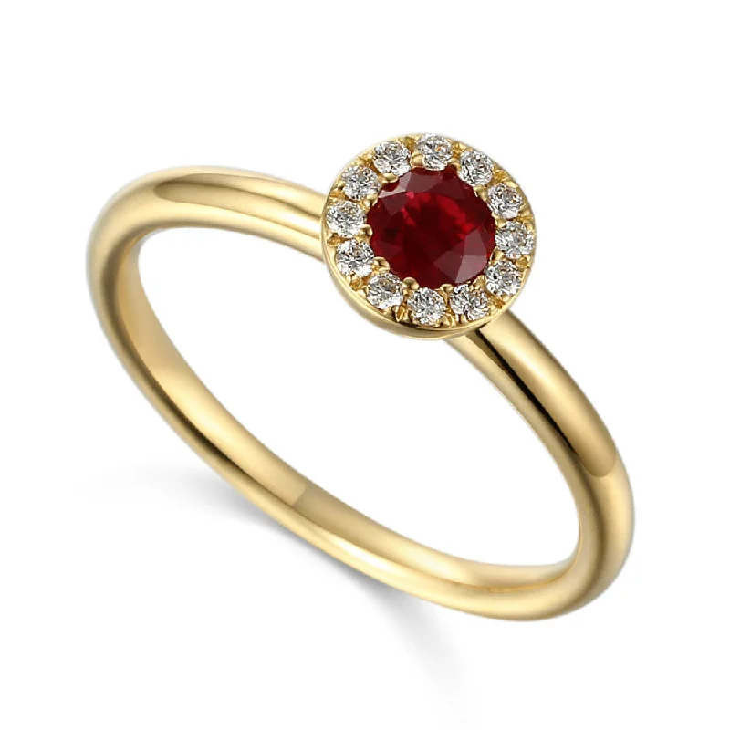 Halo - Style Diamond Rings with Smaller Accent Diamonds18ct Yellow Gold 0.40ct Ruby And 0.10ct Diamond Halo Ring