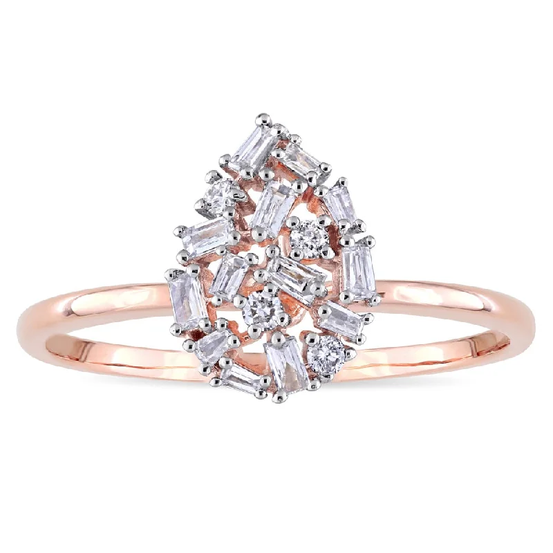 Solitaire Diamond Rings in Platinum SettingsMiadora 14k Rose Gold 1/5ct TDW Round and Tapered Baguette Diamond Cluster Mosaic Ring - White