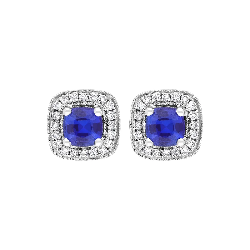 Wedding Bands with Micro - Pave Diamond Accents18ct White Gold 0.95ct Sapphire 0.19ct Diamond Pave Stud Earrings