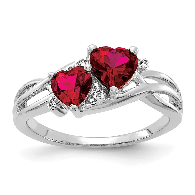 Sapphire Gemstone Rings in a Cathedral Setting10k White Gold Lab Created Ruby and Diamond Double Heart Ring