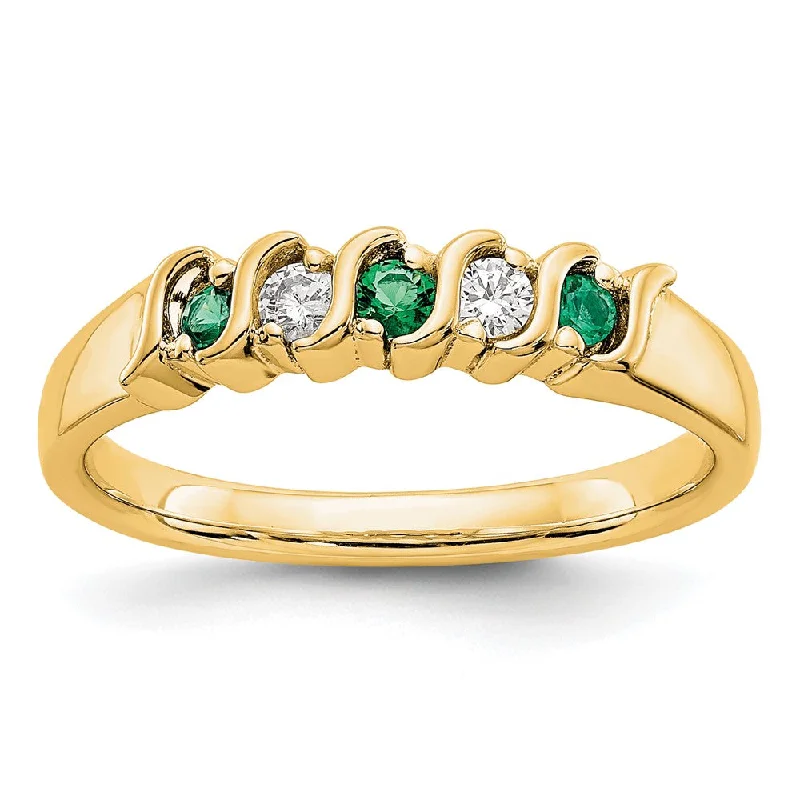 Amethyst Gemstone Rings in a Vintage - Style Setting14k Yellow Gold 1/10 carat Diamond and Emerald Complete Band