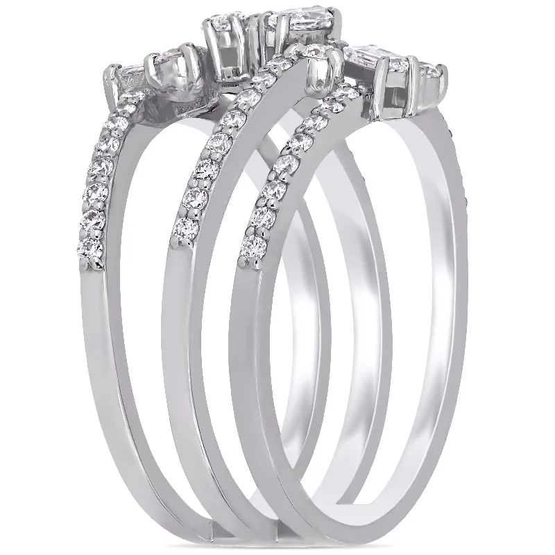 Three - Stone Diamond Rings with Princess - Cut DiamondsMiadora 14k White Gold 5/8ct TDW Multi-Cut Diamond Open Bar Band Ring