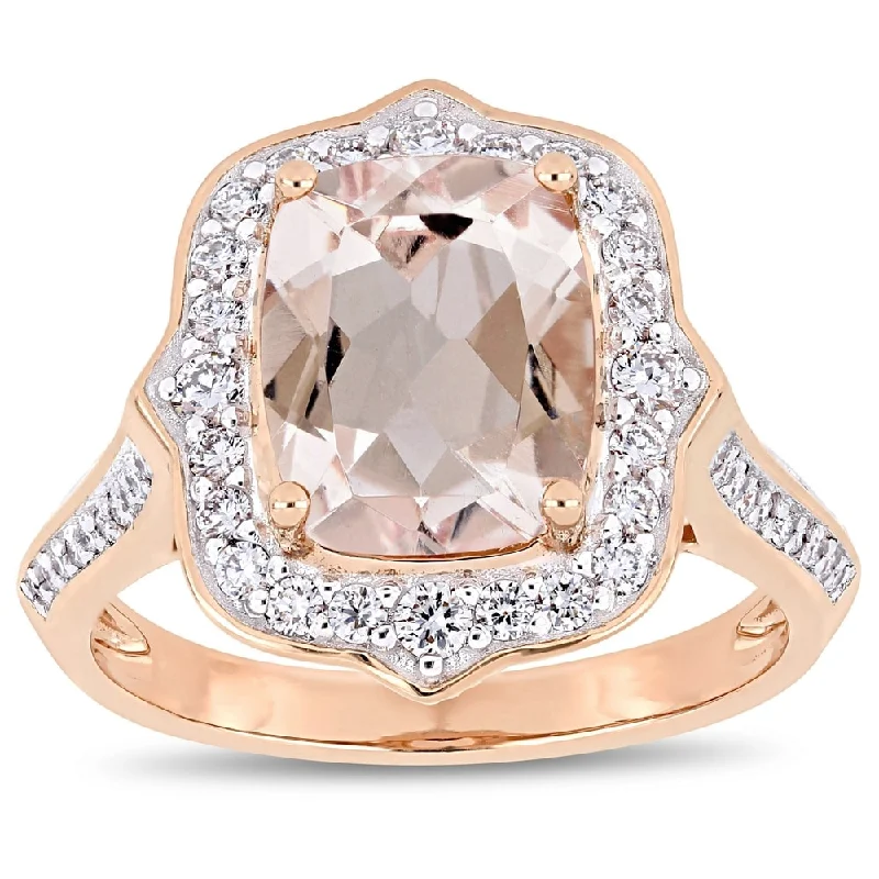 Custom - Designed Diamond Rings to Reflect Your PersonalityMiadora Signature Collection 14k Rose Gold Morganite and 5/8ct TDW Diamond Framed Halo Engagement Ring