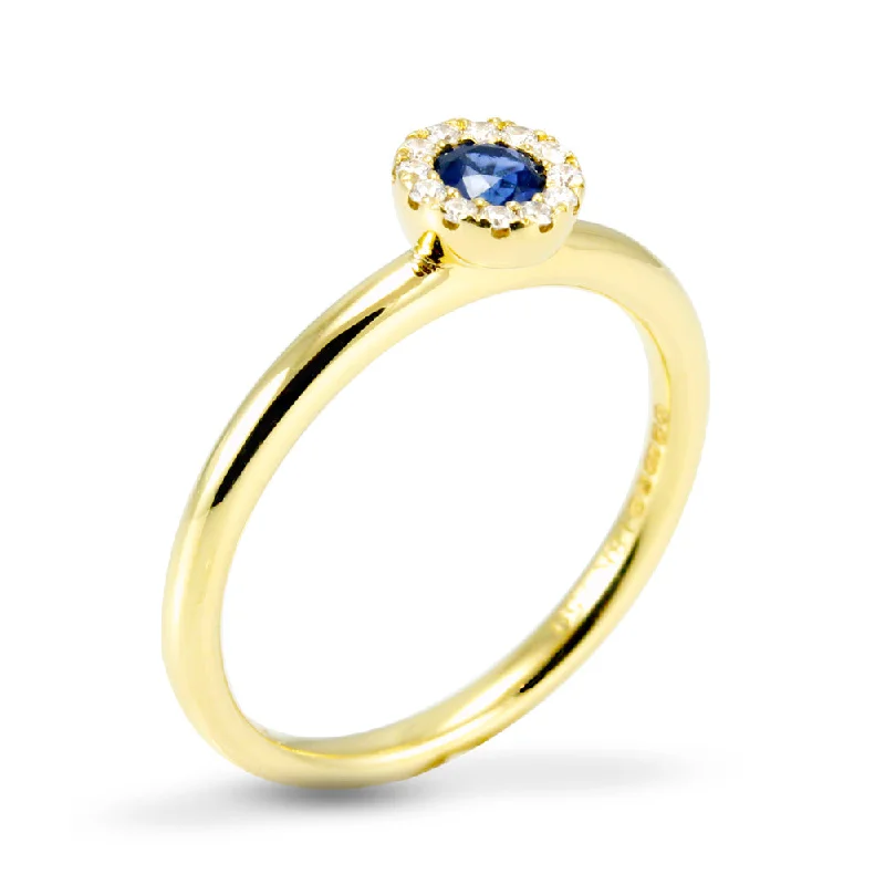 Custom - Designed Diamond Rings to Reflect Your Personality18ct Yellow Gold 0.20ct Sapphire And 0.07ct Diamond Halo Ring