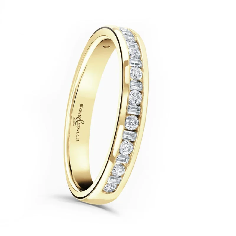 Matching Wedding Bands for a Coordinated Look18ct Yellow Gold 0.33ct Round Brilliant And Baguette Cut Diamond Channel Set Half Eternity Ring