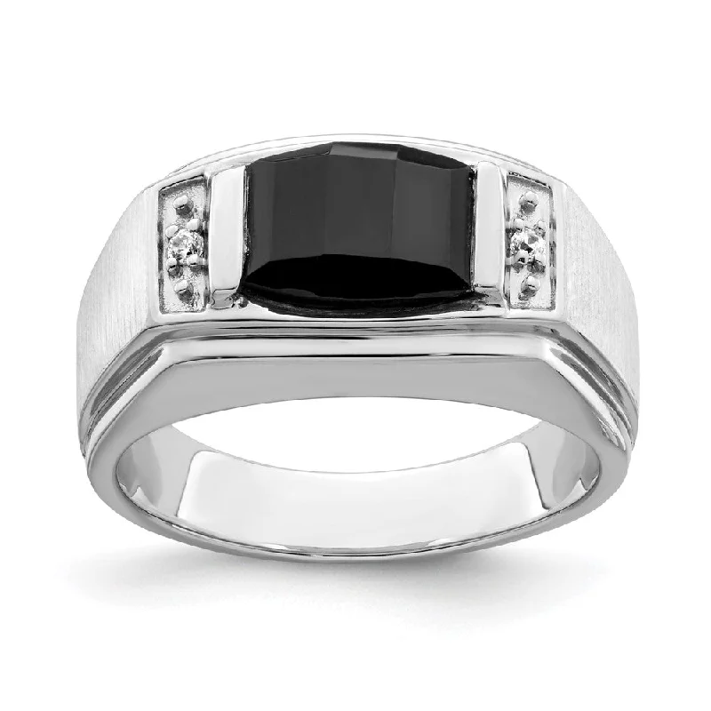 Sapphire Gemstone Rings in a Cathedral Setting14k White Gold Polished and Satin Onyx and Diamond Mens Ring