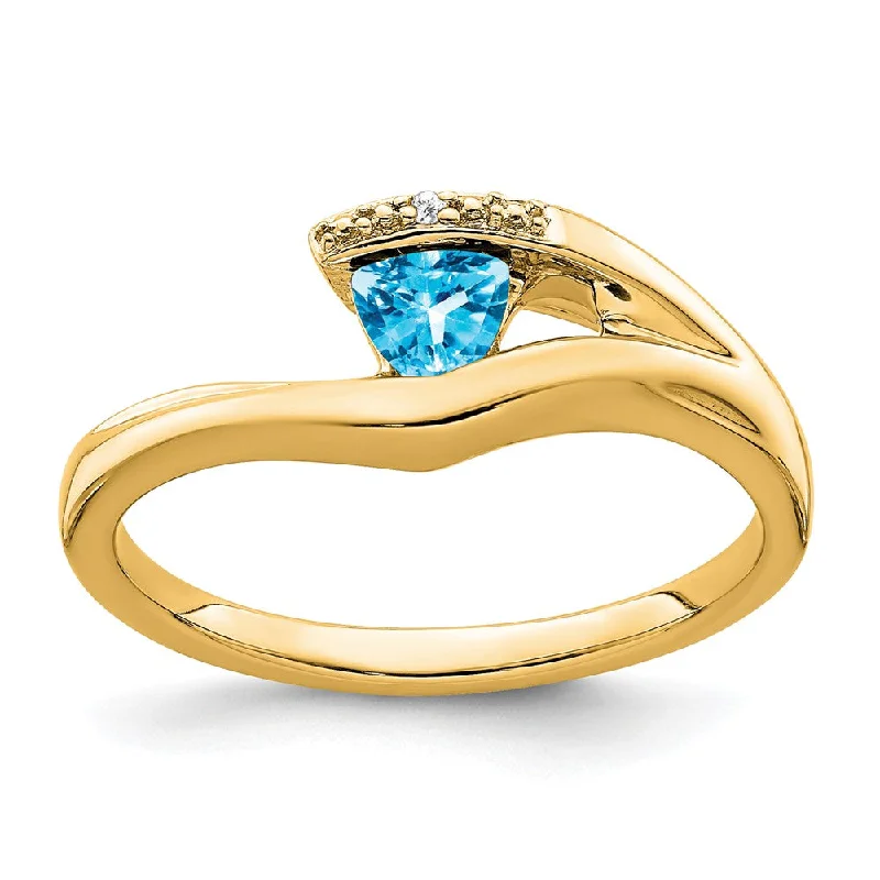 Sapphire Gemstone Rings in a Cathedral Setting10K Yellow Gold Trillion Blue Topaz and Diamond Ring