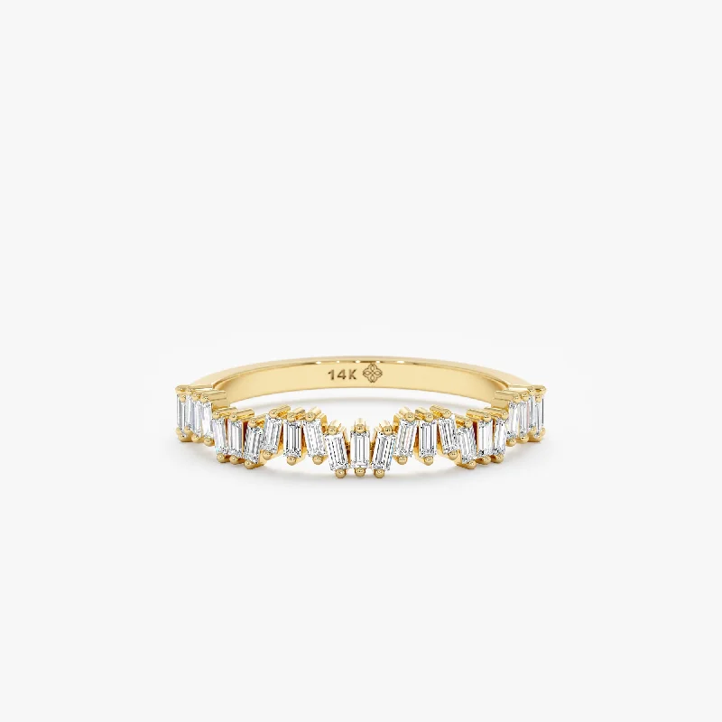 Wedding Bands with Micro - Pave Diamond AccentsStacked White Diamond Baguette Ring, Sophia