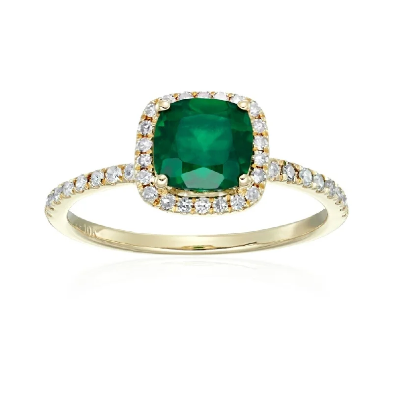 10k Yellow Gold Created Emerald and Diamond Ring