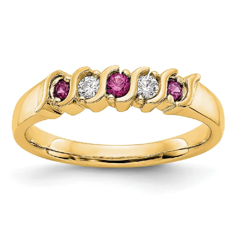 Emerald Gemstone Rings with Filigree - Bordered Settings14k Yellow Gold 1/10 carat Diamond and Ruby Complete Band