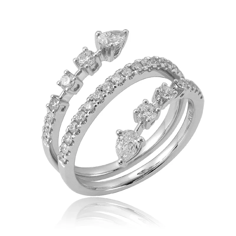 Three - Stone Diamond Rings with Princess - Cut DiamondsJoelle Diamond Crossover Band Ring for Her 18K White Gold 3/4 Cttw. size 6.5