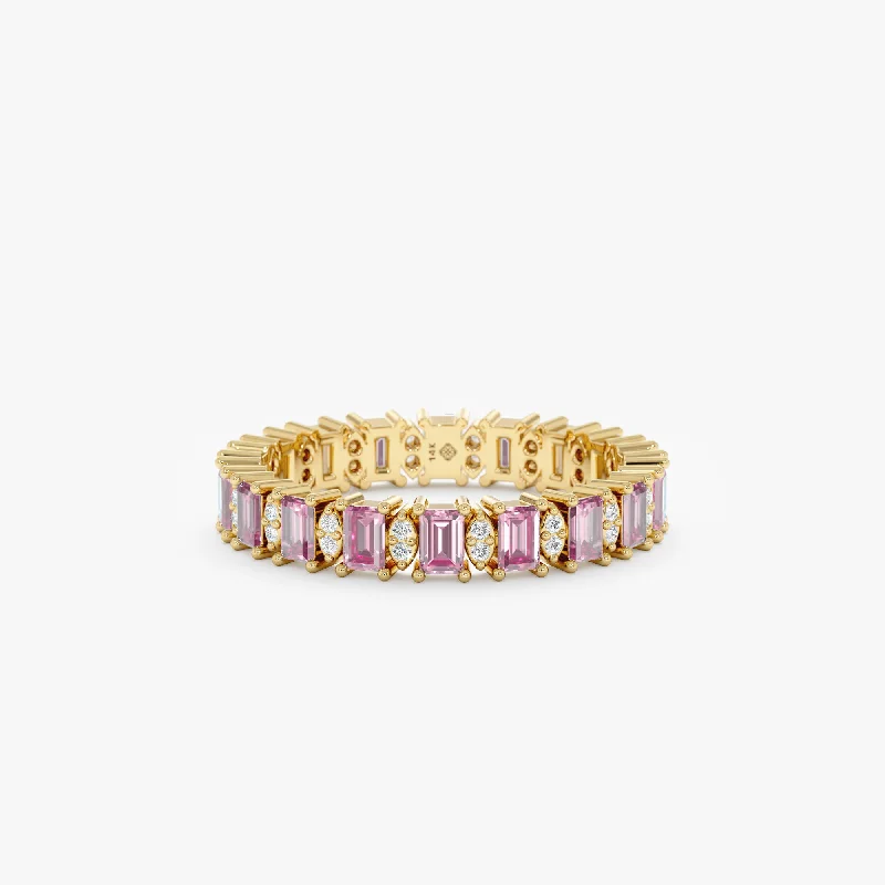 Wedding Bands with Micro - Pave Diamond AccentsBaguette Pink Sapphire Eternity Ring with Diamonds, Amara