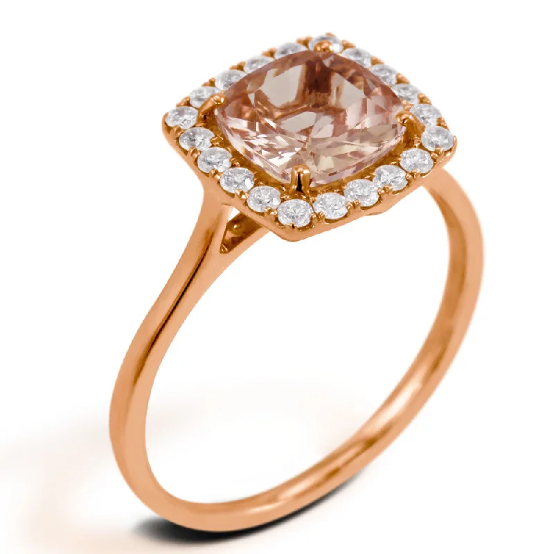 Halo - Style Diamond Rings with Smaller Accent Diamonds18ct Rose Gold 1.41ct Cushion Cut Morganite And 0.23ct Diamond Halo Ring