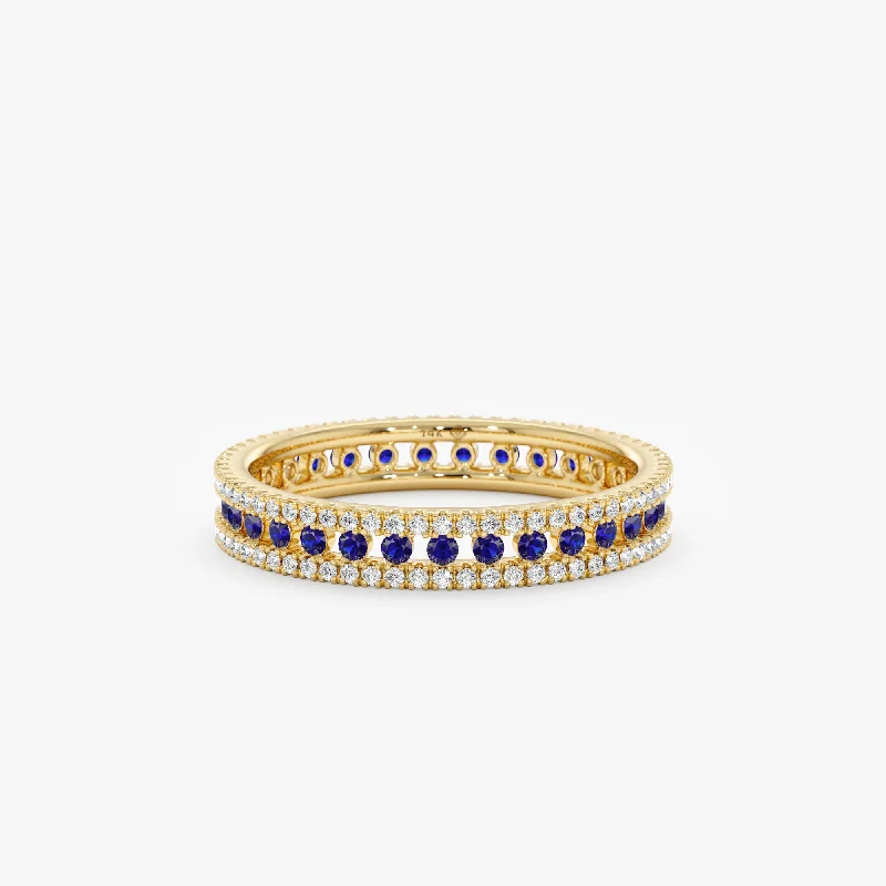 Comfort - Fit Wedding Bands for All - Day WearSapphire and Diamond Pillars Eternity Ring, Carla