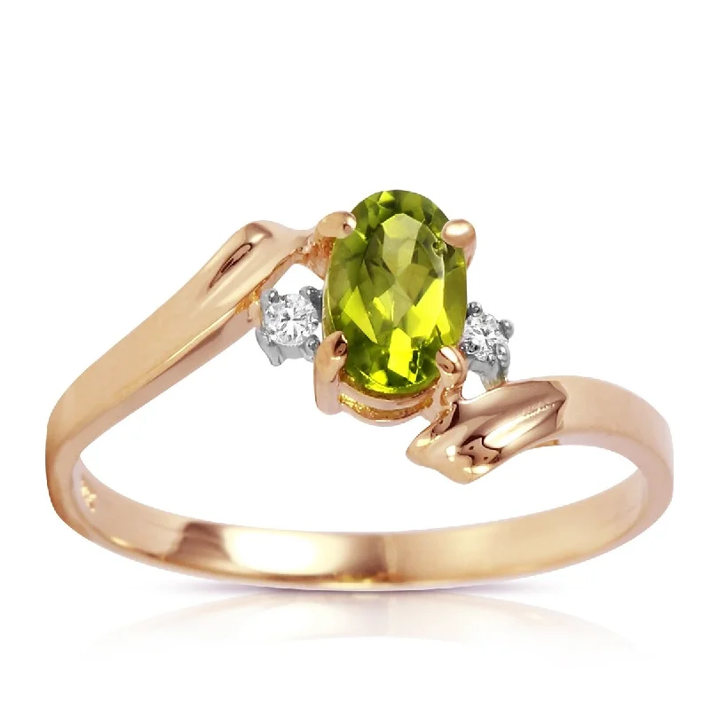 14k Gold 0.46 Carat Oval Cut Natural Diamond Peridot Gemstone Ring