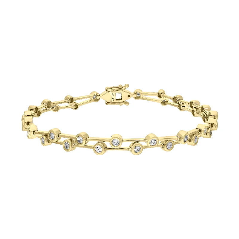 Wedding Bands with Micro - Pave Diamond Accents18ct Yellow Gold 0.94ct Diamond Double Row Bubble Bracelet