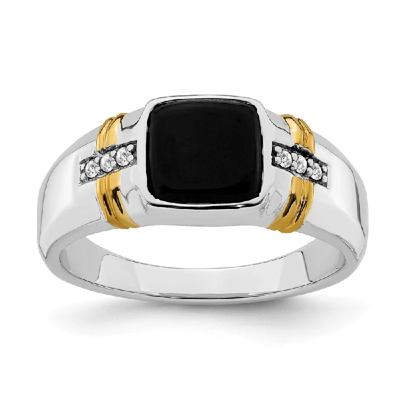 Sapphire Gemstone Rings in a Cathedral Setting14k Two-tone Gold Two-tone Onyx and Diamond Mens Ring