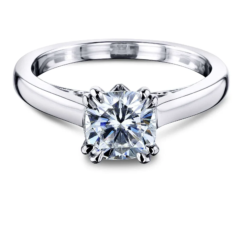 1ct Cushion Forever One Moissanite Solitaire W-Prong Ring