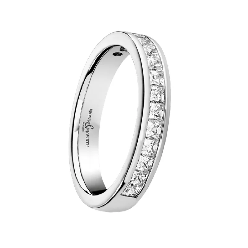 Comfort - Fit Wedding Bands for All - Day WearPlatinum 0.75ct Princess Cut Diamond Channel Set Half Eternity Ring