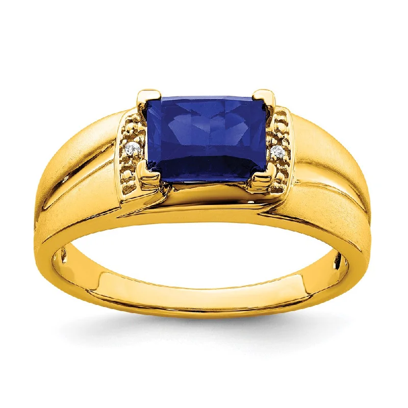 Multi - Gemstone Rings with a Rainbow of Colors14K Yellow Gold Emerald-cut Created Sapphire and Diamond Mens Ring