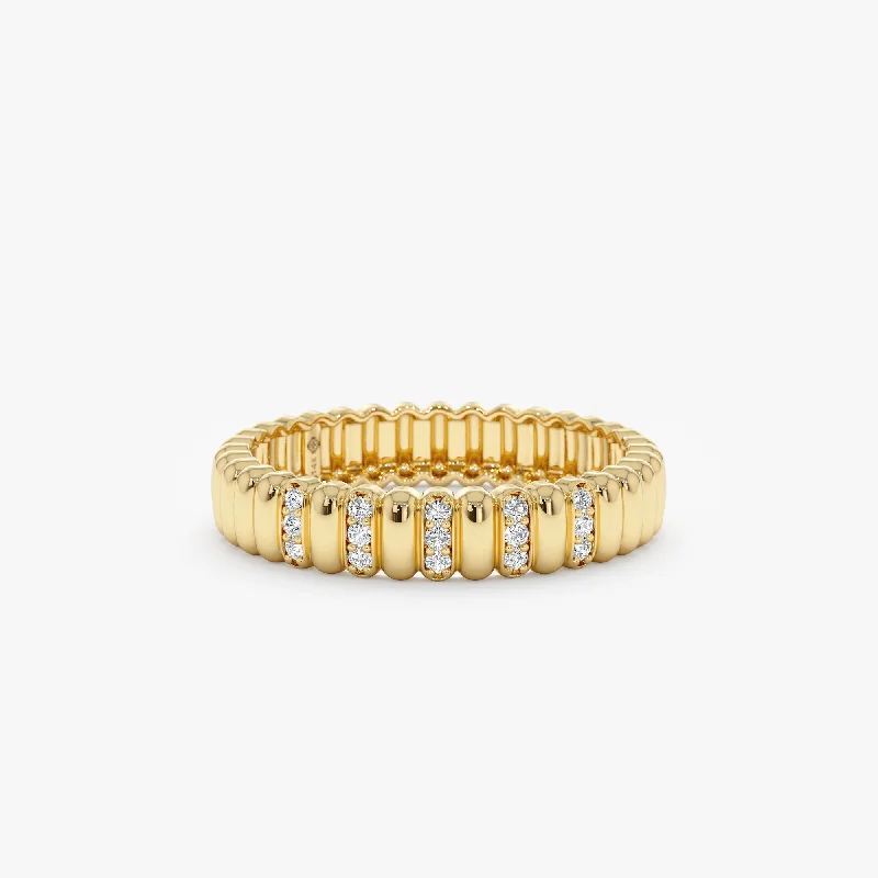 Two - Tone Wedding Bands in Gold and PlatinumFluted Design Diamond Wedding Band, Celia