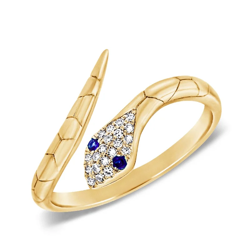 Halo - Style Diamond Rings with Smaller Accent DiamondsJoelle Diamond Blue Sapphire Snake Wrap Around Ring 14k Gold Size 6.5