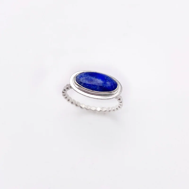 Ruby Gemstone Rings with Diamond AccentsLapis Lazuli Horizontal Oval Ring No. 03 | Size 8.5