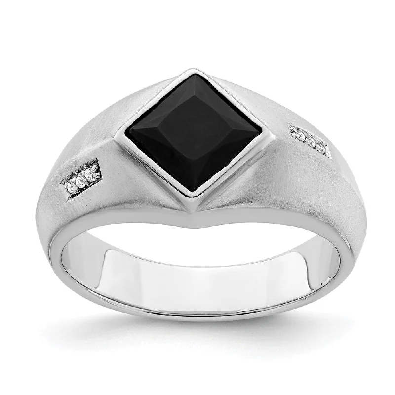 Amethyst Gemstone Rings in a Vintage - Style Setting14k White Gold Onyx and Diamond Mens Ring