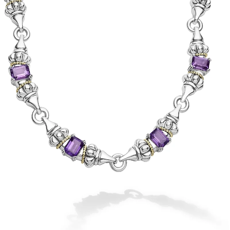 Sapphire Gemstone Rings in a Cathedral SettingGlacier Amethyst Caviar Beaded Necklace