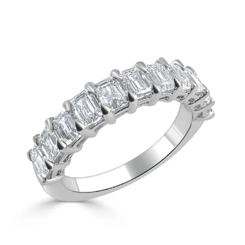 Vintage - Inspired Diamond Rings with Filigree WorkJoelle Diamond Ring Wedding Band 14K White Gold 2 ct Emerald Cut Diamond Half-Way-Around